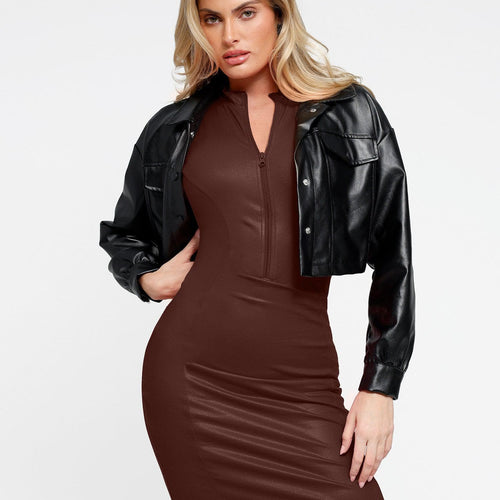 The Shapewear Dress Leather Mock Neck Midi