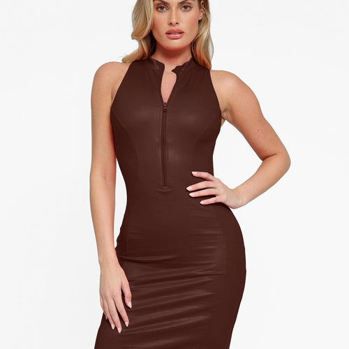 The Shapewear Dress Leather Mock Neck Midi