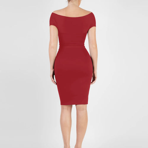 The Shapewear Dress Off Shoulder V-Neck Ruched Midi