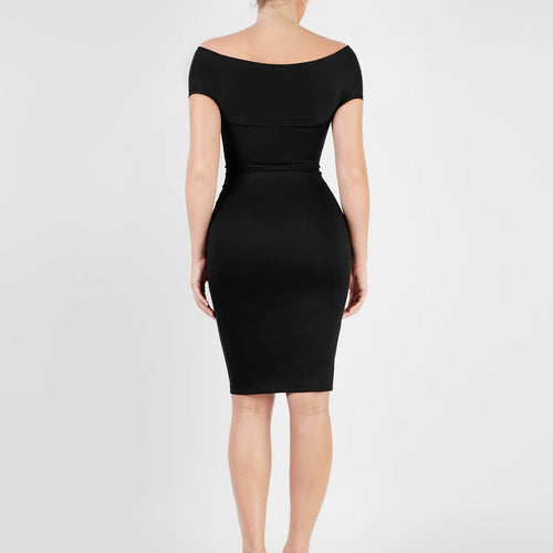 The Shapewear Dress Off Shoulder V-Neck Ruched Midi