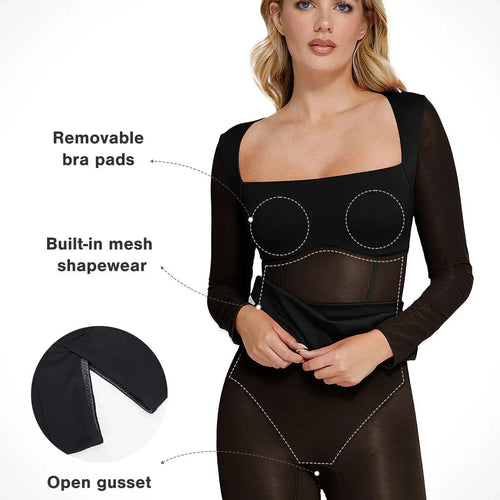 The Shapewear Dress Sculpting Long Sleeve Mesh Midi