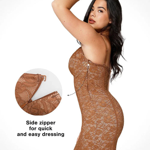 The Shapewear Dress V-Neck Slip Lace Midi