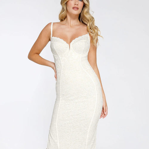 The Shapewear Dress V-Neck Slip Lace Midi