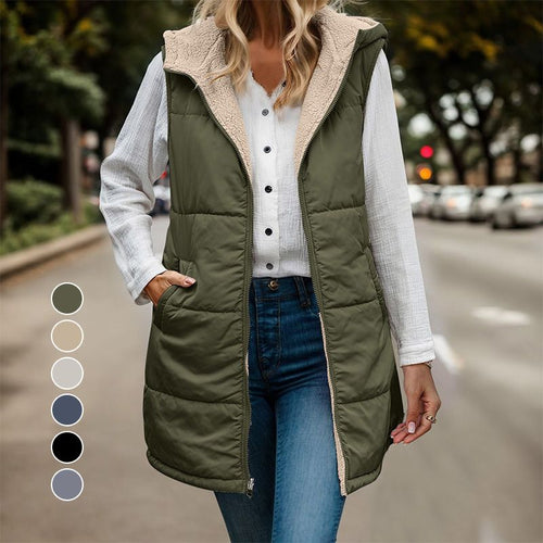 Women's Fall Reversible Vest Sleeveless Faux Fleece Jacket