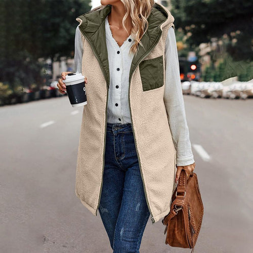 Women's Fall Reversible Vest Sleeveless Faux Fleece Jacket