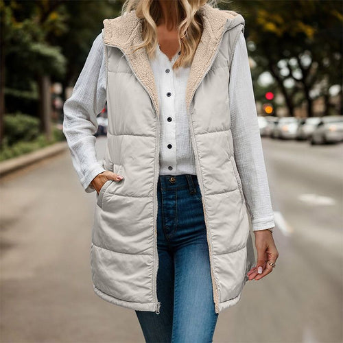 Women's Fall Reversible Vest Sleeveless Faux Fleece Jacket