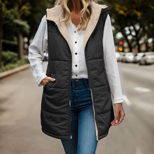 Women's Fall Reversible Vest Sleeveless Faux Fleece Jacket